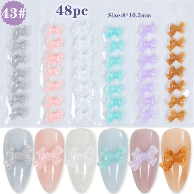 1 Pack 3D Cute Aurora Bear/Bow Ties/Skirt/White Flowers Acrylic Nail Art Decorations For Nails Glitter DIY Manicure Accessories