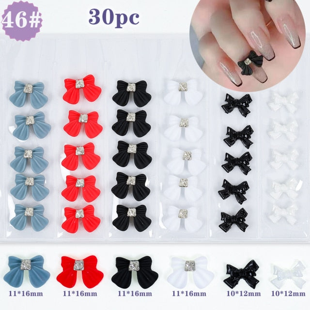 1 Pack 3D Cute Aurora Bear/Bow Ties/Skirt/White Flowers Acrylic Nail Art Decorations For Nails Glitter DIY Manicure Accessories
