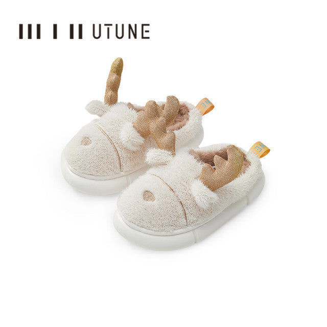 UTUNE Winter Women Furry Cartoon Slippers Rabbit Wool Home Shoes EVA Platform Slient Men Flat Shoes Pantuflas de mujer Christmas