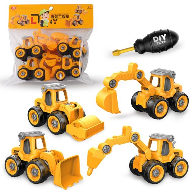 4pcs/2pcs/1pc Construction Toy Engineering Car Fire truck Screw Build and Take Apart Great for Kids Boys, Educational Toy DIY