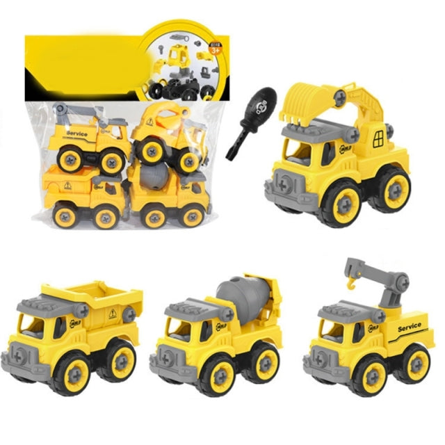 4pcs/2pcs/1pc Construction Toy Engineering Car Fire truck Screw Build and Take Apart Great for Kids Boys, Educational Toy DIY