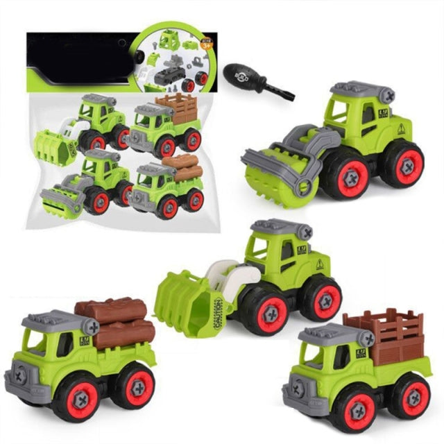 4pcs/2pcs/1pc Construction Toy Engineering Car Fire truck Screw Build and Take Apart Great for Kids Boys, Educational Toy DIY