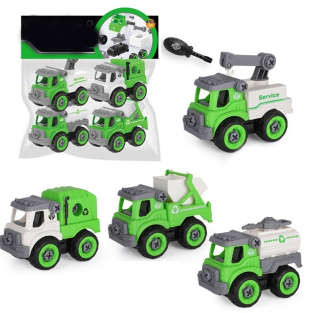 4pcs/2pcs/1pc Construction Toy Engineering Car Fire truck Screw Build and Take Apart Great for Kids Boys, Educational Toy DIY