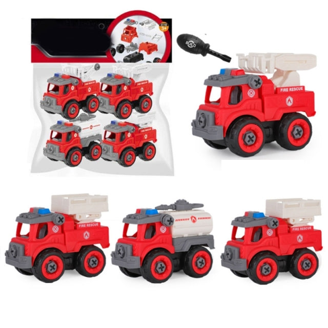 4pcs/2pcs/1pc Construction Toy Engineering Car Fire truck Screw Build and Take Apart Great for Kids Boys, Educational Toy DIY