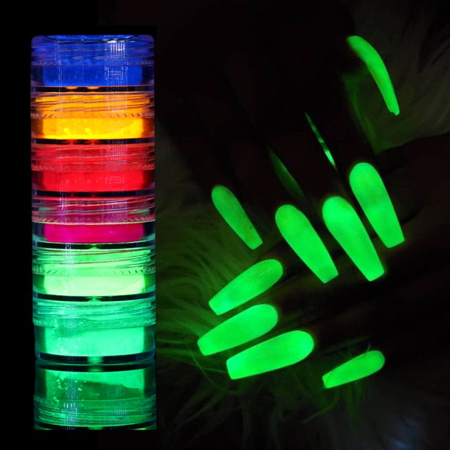 12 Boxes/Set Lasting Neon Phosphor UV Reactive Fluorenscence Sugar Nail Powder Pigment Dust Glitters Powder Decorations
