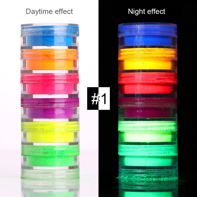 12 Boxes/Set Lasting Neon Phosphor UV Reactive Fluorenscence Sugar Nail Powder Pigment Dust Glitters Powder Decorations