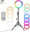 10" RGB LED Ring Light Selfie Photographic Lighting Colorful Ring Lamp Dimmable with Control Stand for TikTok Youtube Vlog Live