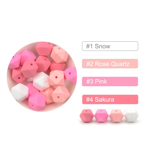 LOFCA10pcs 14mm Mini Hexagon silicone beads Baby Teether BPA Free DIY Necklace Pacifier Chain Baby Teething Care Infant