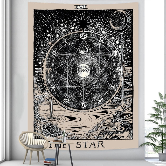 Tarot card psychedelic scene home decoration art tapestry hippie bohemian decoration divination wall hanging sheets