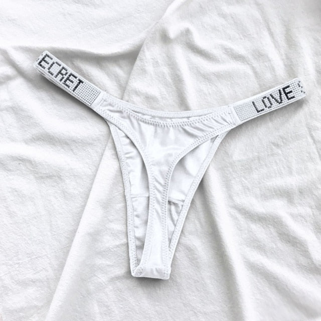Letter LOVE Secret Rhinestone Panties Women G String Low Rise Underwear Sexy Seamless Fitness Gym Lingerie Thongs Brand Design