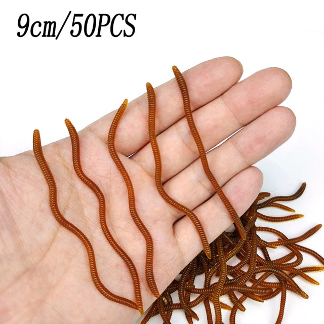 20PCS-100pcs Lifelike Red Worm Soft Lure Earthworm ice Winter Fishing Silicone Artificial Bait Fishy Shrimp Additive Bass Carp