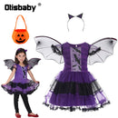 Children's Girl Witch Vampire Halloween Costume Kids Clothing Set Carnival Cosplay Costumes Prom Dress Suit Leggings Pumpkin Bag