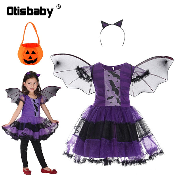 Children's Girl Witch Vampire Halloween Costume Kids Clothing Set Carnival Cosplay Costumes Prom Dress Suit Leggings Pumpkin Bag