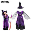 Children's Girl Witch Vampire Halloween Costume Kids Clothing Set Carnival Cosplay Costumes Prom Dress Suit Leggings Pumpkin Bag