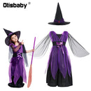 Children's Girl Witch Vampire Halloween Costume Kids Clothing Set Carnival Cosplay Costumes Prom Dress Suit Leggings Pumpkin Bag