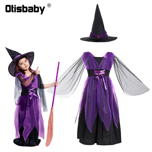 Children's Girl Witch Vampire Halloween Costume Kids Clothing Set Carnival Cosplay Costumes Prom Dress Suit Leggings Pumpkin Bag