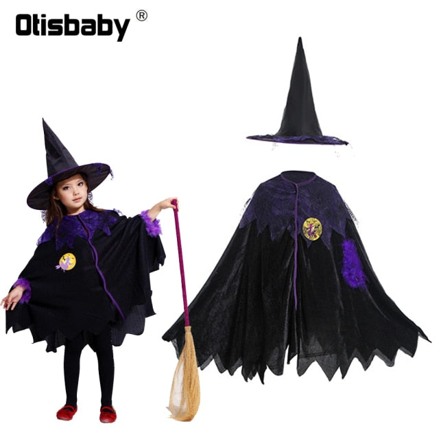Children's Girl Witch Vampire Halloween Costume Kids Clothing Set Carnival Cosplay Costumes Prom Dress Suit Leggings Pumpkin Bag