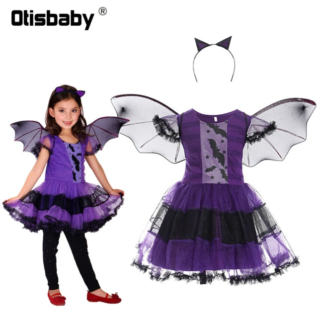 Children's Girl Witch Vampire Halloween Costume Kids Clothing Set Carnival Cosplay Costumes Prom Dress Suit Leggings Pumpkin Bag