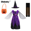 Children's Girl Witch Vampire Halloween Costume Kids Clothing Set Carnival Cosplay Costumes Prom Dress Suit Leggings Pumpkin Bag