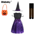 Children's Girl Witch Vampire Halloween Costume Kids Clothing Set Carnival Cosplay Costumes Prom Dress Suit Leggings Pumpkin Bag