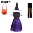 Children's Girl Witch Vampire Halloween Costume Kids Clothing Set Carnival Cosplay Costumes Prom Dress Suit Leggings Pumpkin Bag