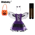 Children's Girl Witch Vampire Halloween Costume Kids Clothing Set Carnival Cosplay Costumes Prom Dress Suit Leggings Pumpkin Bag