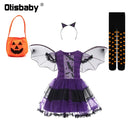 Children's Girl Witch Vampire Halloween Costume Kids Clothing Set Carnival Cosplay Costumes Prom Dress Suit Leggings Pumpkin Bag