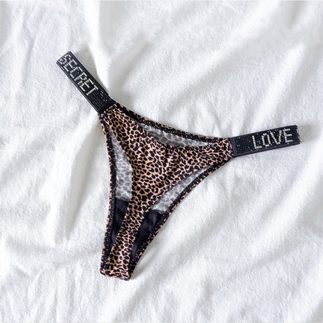 Comfort Ice Silk Seamless Panties Women G String Sexy Rhinestone Leopard Underwear Cotton Low Waist Fitness Lingerie T Thongs