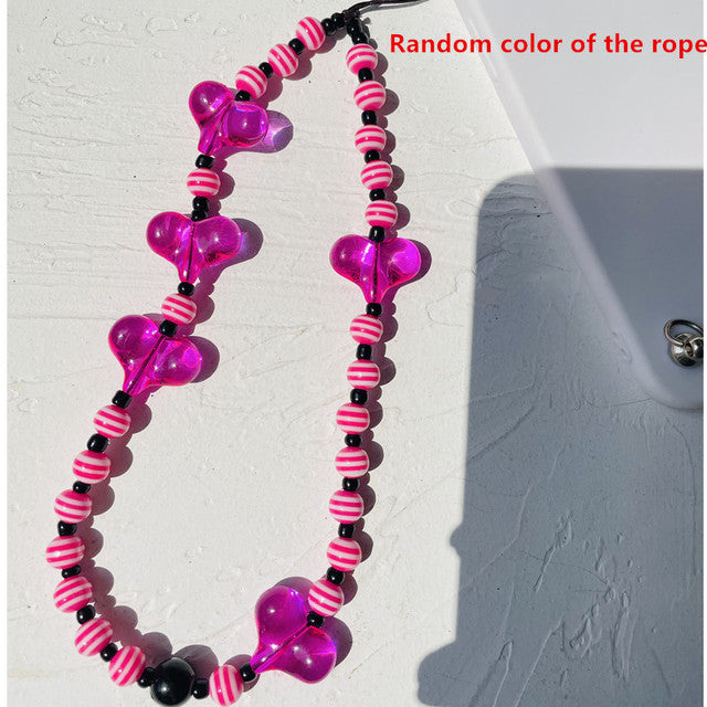 HANGZHI 2021 New Colorful Acrylic Bead Smile Mobile Phone Chain CellPhone Strap Anti-Lost Lanyard For Women Summer Jewelry