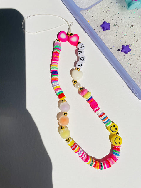 HANGZHI 2021 New Colorful Acrylic Bead Smile Mobile Phone Chain CellPhone Strap Anti-Lost Lanyard For Women Summer Jewelry