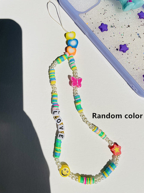 HANGZHI 2021 New Colorful Acrylic Bead Smile Mobile Phone Chain CellPhone Strap Anti-Lost Lanyard For Women Summer Jewelry