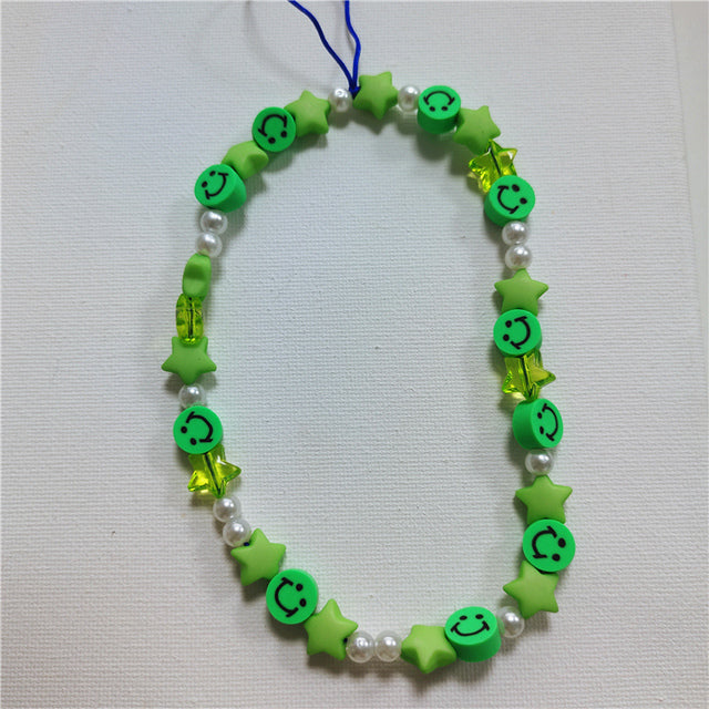 HANGZHI 2021 New Colorful Acrylic Bead Smile Mobile Phone Chain CellPhone Strap Anti-Lost Lanyard For Women Summer Jewelry