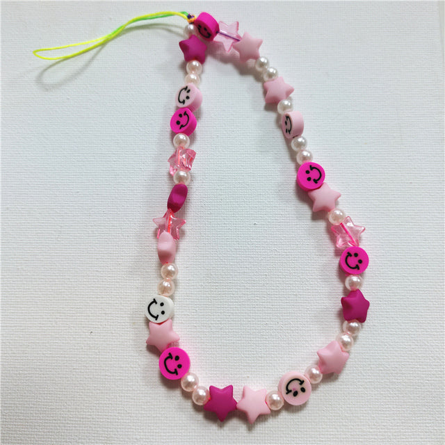 HANGZHI 2021 New Colorful Acrylic Bead Smile Mobile Phone Chain CellPhone Strap Anti-Lost Lanyard For Women Summer Jewelry