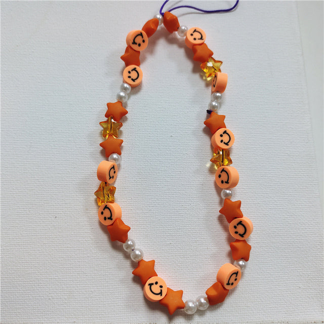 HANGZHI 2021 New Colorful Acrylic Bead Smile Mobile Phone Chain CellPhone Strap Anti-Lost Lanyard For Women Summer Jewelry