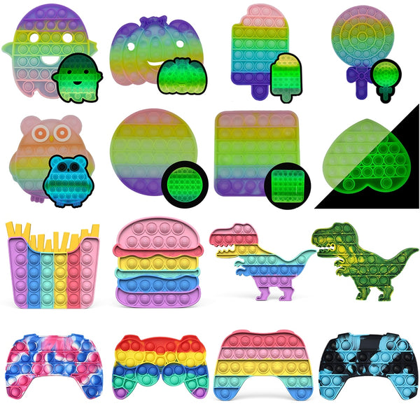 Glow in the Dark Fidget Toys Reliver Stress Toy Rainbow Push Bubble Antistress Children Toy Fluorescence Luminous Free Shipping