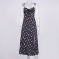 Autumn Sleeveless Vintage Floral Dress Women Casual Lace Up Front Print Dress Female Elegant Long Midi Party Vestidos Side Slit