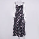 Autumn Sleeveless Vintage Floral Dress Women Casual Lace Up Front Print Dress Female Elegant Long Midi Party Vestidos Side Slit