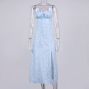 Autumn Sleeveless Vintage Floral Dress Women Casual Lace Up Front Print Dress Female Elegant Long Midi Party Vestidos Side Slit