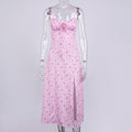 Autumn Sleeveless Vintage Floral Dress Women Casual Lace Up Front Print Dress Female Elegant Long Midi Party Vestidos Side Slit