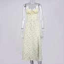 Autumn Sleeveless Vintage Floral Dress Women Casual Lace Up Front Print Dress Female Elegant Long Midi Party Vestidos Side Slit