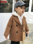 Winter Grid Jackets Boys Girls Woolen Double-breasted Baby Boy Trench Coat Lapel Autumn Kids Outerwear Coats Wool Coat Overcoat