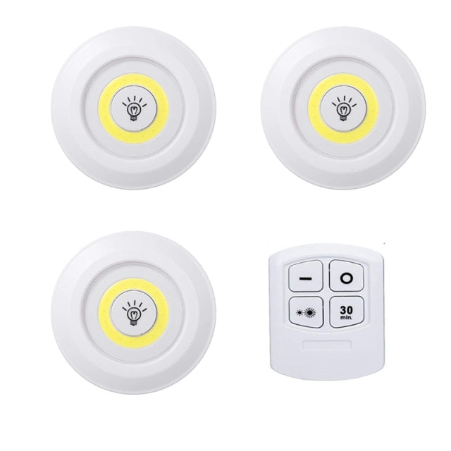 3W COB LED Under Cabinet Light Indoor Tap Remote Dimmable Battery Book Table Night Lamp for Corridor Stair Kitchen Loft Lighting