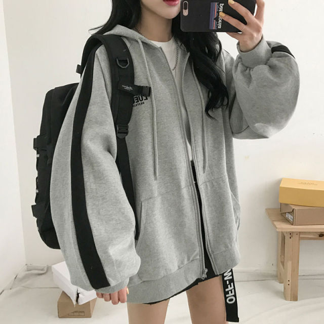 Women Oversized Hoodies Autumn Casual Solid Zipper Sweatshirts Korean Version Loose Thin Long-sleeved Hooded Female Jacket Coat