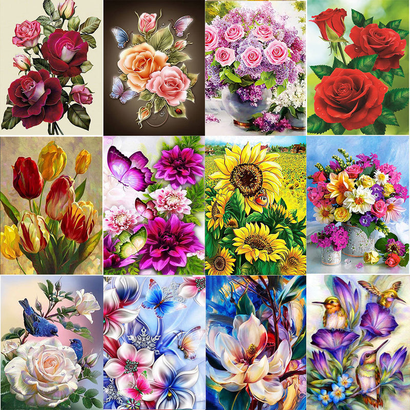5D DIY Diamond Painting Flowers Rose Vase Cross Stitch Kit Full Round Drill Embroidery Mosaic Art of Rhinestones Home Decor Gift