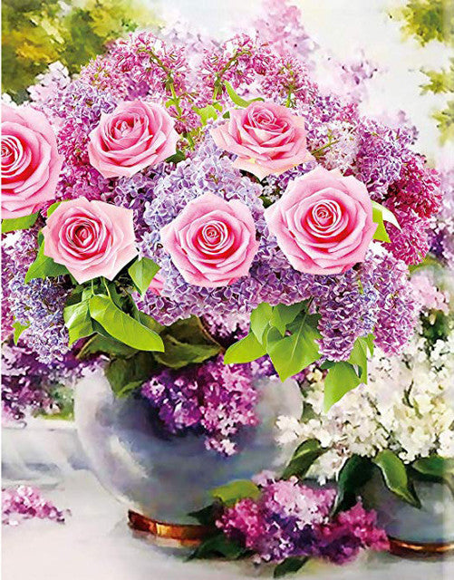 5D DIY Diamond Painting Flowers Rose Vase Cross Stitch Kit Full Round Drill Embroidery Mosaic Art of Rhinestones Home Decor Gift