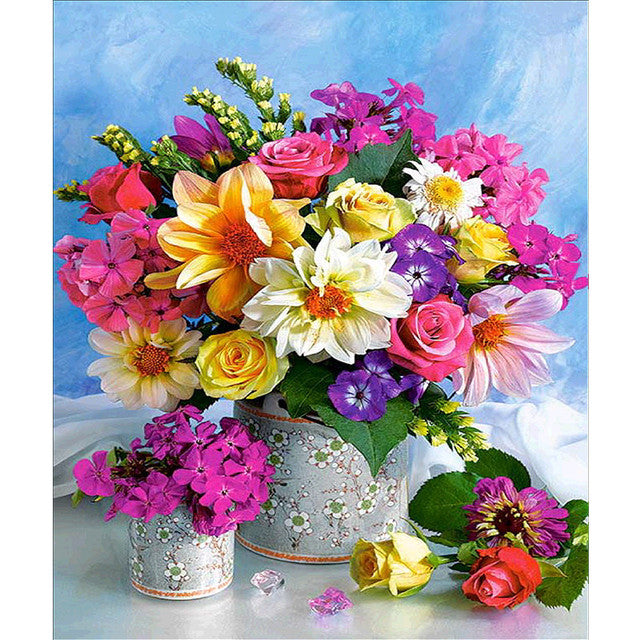 5D DIY Diamond Painting Flowers Rose Vase Cross Stitch Kit Full Round Drill Embroidery Mosaic Art of Rhinestones Home Decor Gift