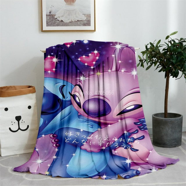 Blue Lilo & Stitch Anime Blanket Plush Flannel Decoration Throw TV Blankets Bedspread for Children Boy Girls Summer Blanket