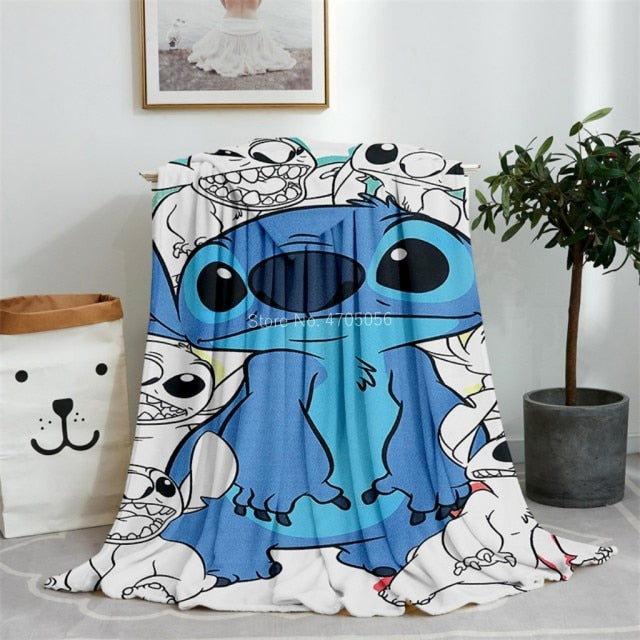 Blue Lilo & Stitch Anime Blanket Plush Flannel Decoration Throw TV Blankets Bedspread for Children Boy Girls Summer Blanket