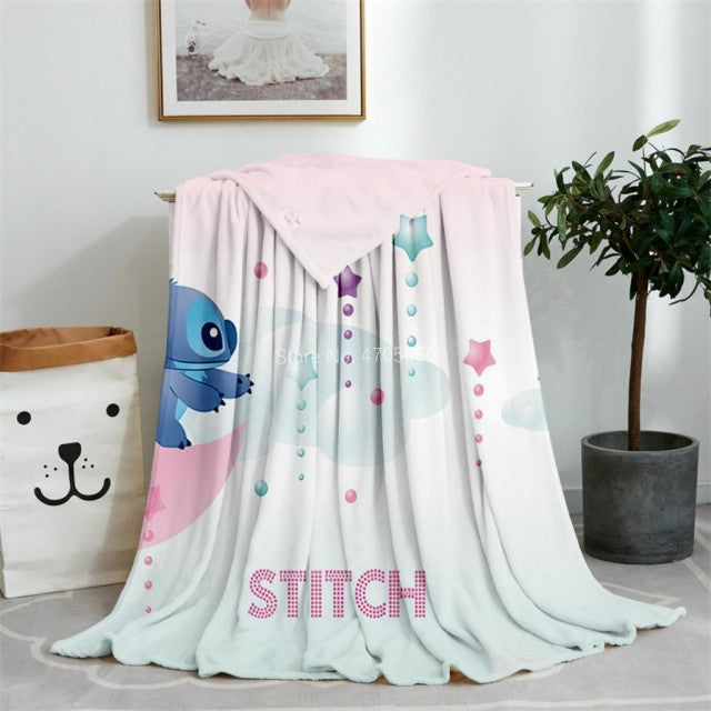 Blue Lilo & Stitch Anime Blanket Plush Flannel Decoration Throw TV Blankets Bedspread for Children Boy Girls Summer Blanket