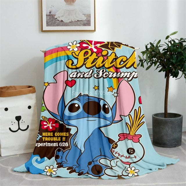 Blue Lilo & Stitch Anime Blanket Plush Flannel Decoration Throw TV Blankets Bedspread for Children Boy Girls Summer Blanket
